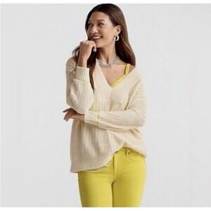 Cabi Womens Croquet Oversized V Neck‎ Sweater Size XL Cream 6233 Slouchy Cottage